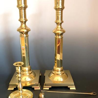 Brass Candlesticks And Candle Snuffer