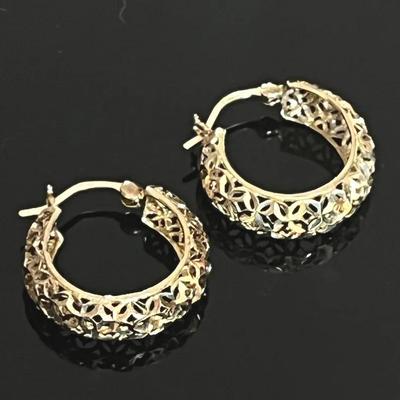 10K Yellow Gold Filigree Hoop Earrings 