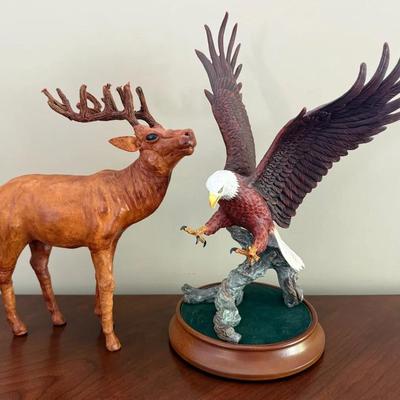 Vintage Leather Wrapped Elk Or Deer, Plus 1987 Franklin Mint Eagle