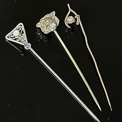 Three Antique Stickpins with Stones