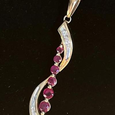 14K Yellow Gold 8 Diamond 6 Ruby Pendant on 14K Chain