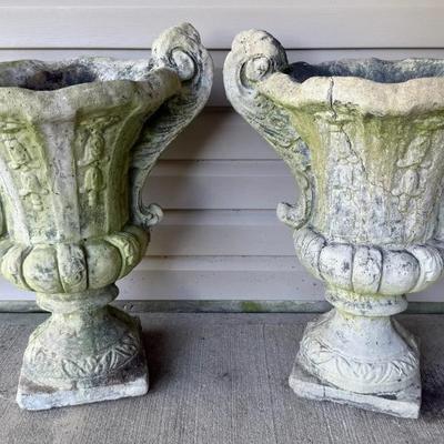 Pair (2) Solid Concrete Garden Urns