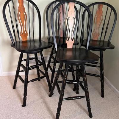 Lot (4) Solid Wood Swivel Bar Height Chairs/Stools