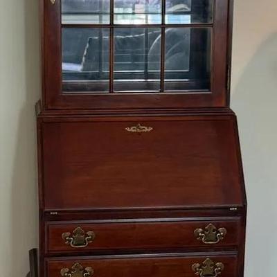 Queen Anne Drop-Front Secretary Desk With Lighted Hutch