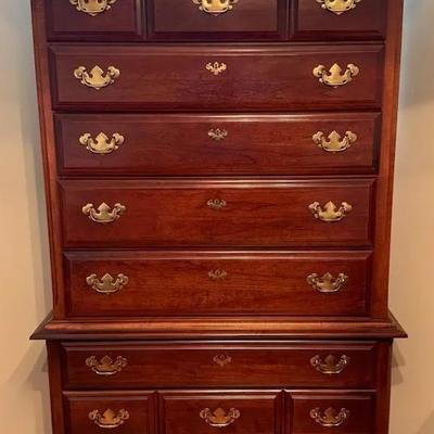 Queen Anne Style Highboy Dresser With Cherry Finish 