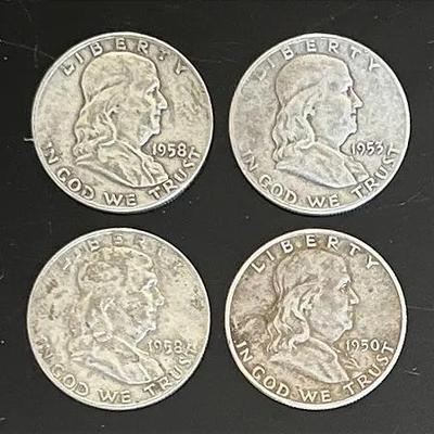 Ben Franklin Silver Half Dollars (4) 90% Silver 