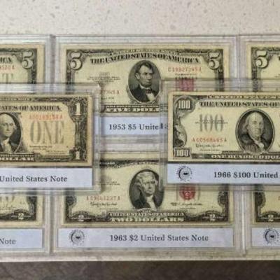 WST058 Complete Collector's Set of (8) "UNITED STATES CURRENCY" Notes. Certified and Graded.