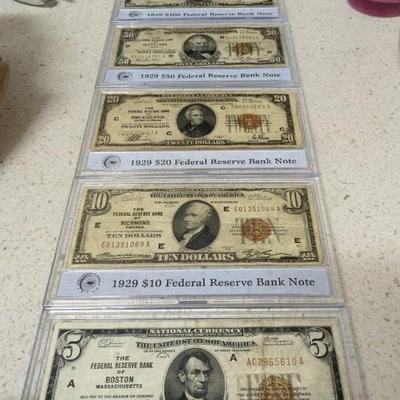 WST045 Complete Collector's Set of (5) "UNITED STATES CURRENCY" Notes. Certified and Graded.
