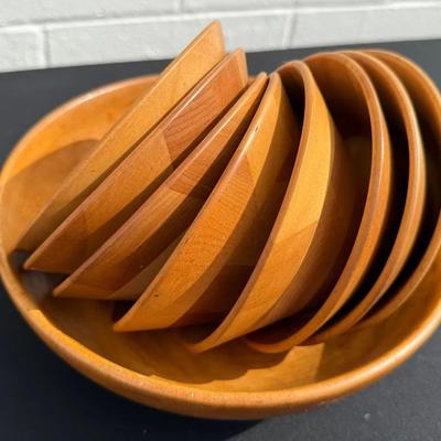 9-Piece Wooden Salad Bowl Set - Large Serving Bowl with 8 Individual Bowls