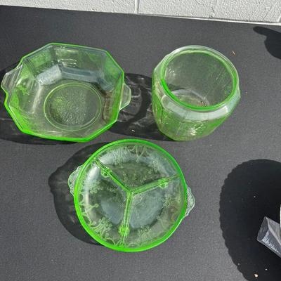 Three pieces of vintage uranium glass