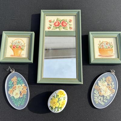 Floral Decor Bundle! Danbury Mint Egg Box, Framed Art & Pressed Flower Wall Hangings