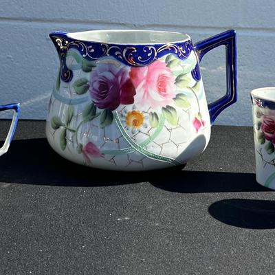 Antique Hand-Painted Nippon Porcelain Pitcher and Mug Set