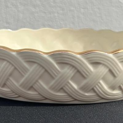 Lenox Woven Basketweave Oval Dish/Bowl with Gold Trim - Made in USA