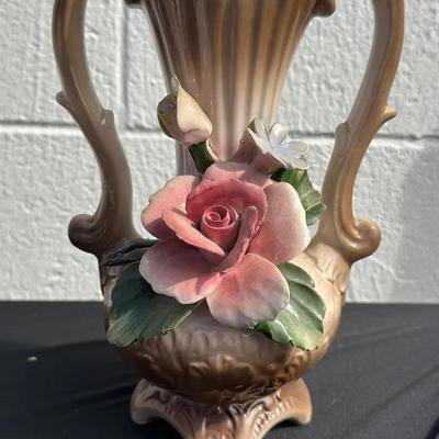 Elegant Vintage Nuova Capodimonte Floral Porcelain Double-Handle Vase