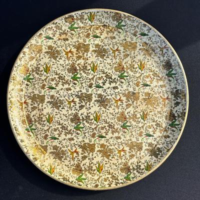 Vintage Japanese Lacquered Tray with Hummingbird and Floral Design