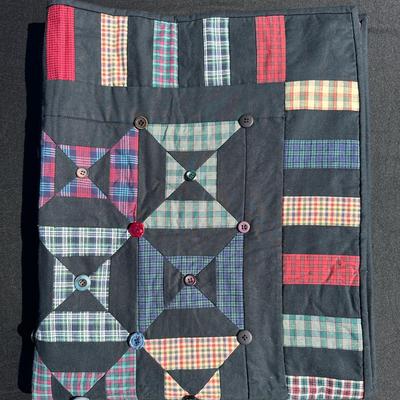 Handmade Buttoned Checkerboard Quilted Wall Hanging / Table Topper