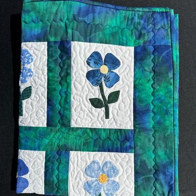 Handmade Quilted Wall Hanging / Table Topper with Floral Applique