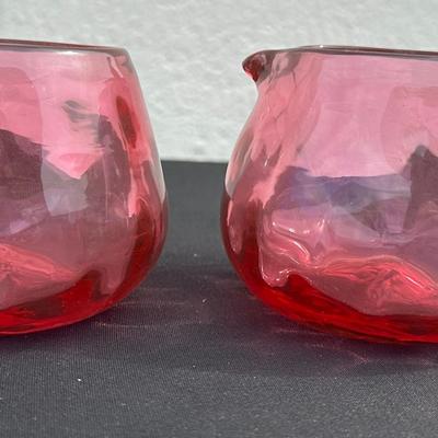 Cranberry Pink Art Glass Creamer and Sugar Bowl Set