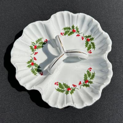 Vintage "All the Trimmings" Holly & Berry Divided Serving Dish