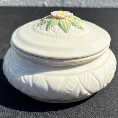 Collectible Belleek Porcelain Trinket Box with 3D Flowers