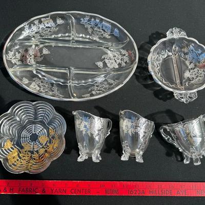 Glass Serving Set with Silver and Gold Overlay (6 Pieces)