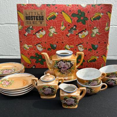 Vintage "Little Hostess Set" Miniature Lustreware Toy Tea Set, Made in Japan