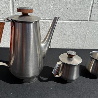 Stainless Steel Gooseneck Pour-Over Coffee Pot Set with Wood Accents (Mid-Century Modern Style)