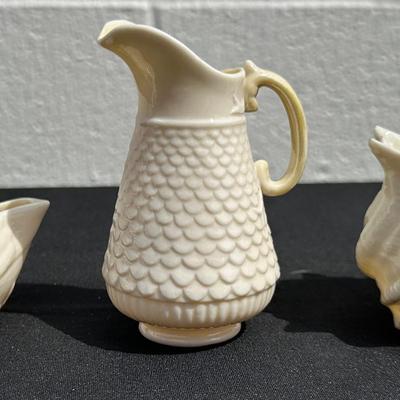 Vintage Belleek Creamer, Sugar Bowl, and Swan Dish Set - Made in Ireland