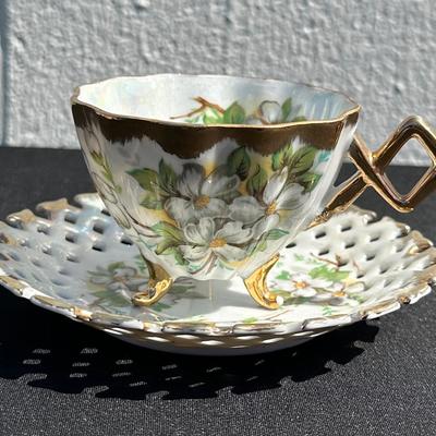 Collectible Napco Footed Teacup & Lattice Saucer Set