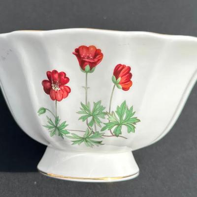 Vintage Royal Kent Bone China Footed Bowl - Floral Pattern with Gold Trim
