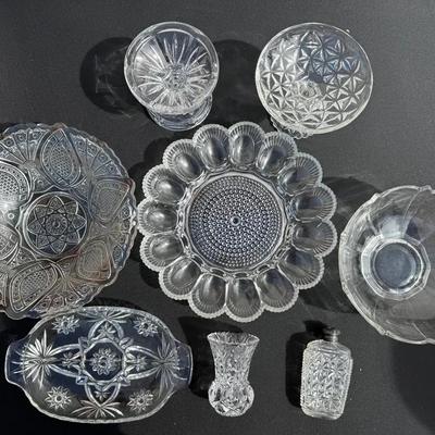 Vintage Clear Pressed Glass Tableware Lot (8 Pcs)