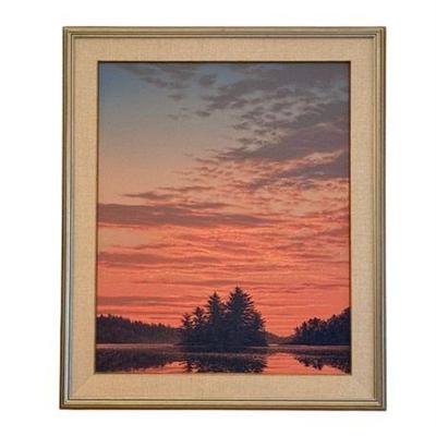 Lot 032   
Sunset Over Water Painting, Framed And Matted