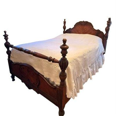 Lot 021   
Early 20th Century Carved Walnut and Veneered Full-Size Bed