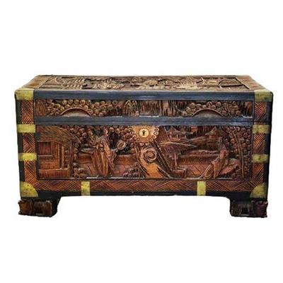 Lot 007  
Chinese Hand Carved Camphor Wood Chest