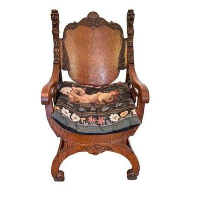 Lot 001   
Oak Savonarola Chair, Circa 1900