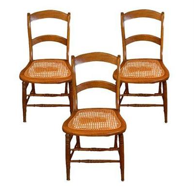 Lot 023   
Antique Victorian Caned Seat Side Chairs, Set Of Three (3)