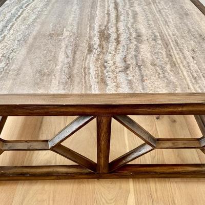 Sale Photo Thumbnail #59: Hooker Tropez Coffee Table
Materials: Wood base 
Marble top in earth tones
Dimensions: 
42”W x 42”D x 18”H (square)
Condition: Good