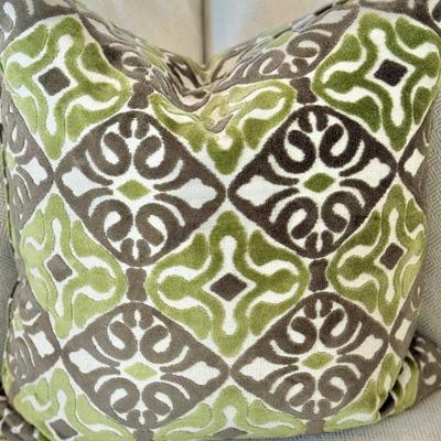 Sale Photo Thumbnail #17: Custom-made Green/Brown Pillows 
Down filled
Condition: Excellent 