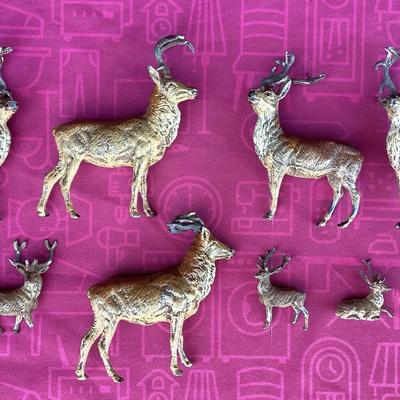 Eight Unique Vintage Made-From-Metal Deer Figurines