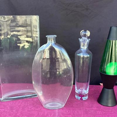 Tall Vases, A Tall Decanter And A Lava Lamp