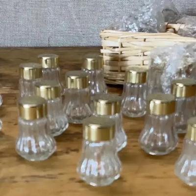 Tiny Glass And Gold Top Salt /Pepper Shakers. Many Never Used