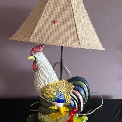 Vintage Rooster Lamp and Rooster Lot	