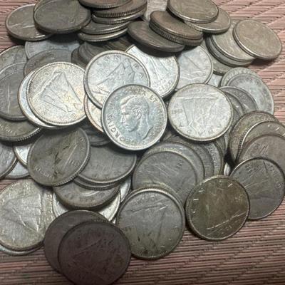 Qty 93 - Canadian Silver - Years 1920-1967 - 80% Silver	