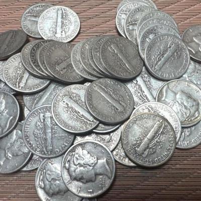 Qty 50 - Mercury Silver - 90% Silver	