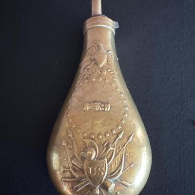 Brass Decorative Reproduction Powder Flask -US Civil "Pea
ce Flask"	