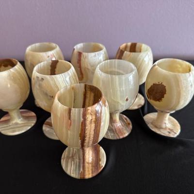 Qty 8 - Vintage Agate Stone Goblets	