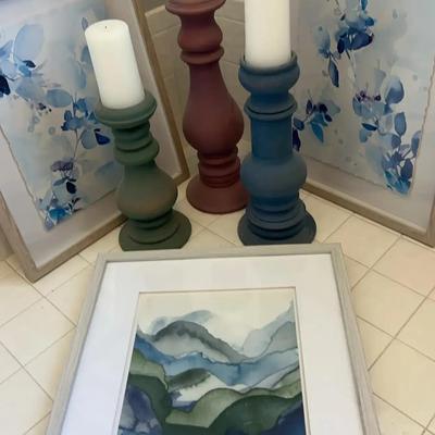 Three Watercolors and Candleholders