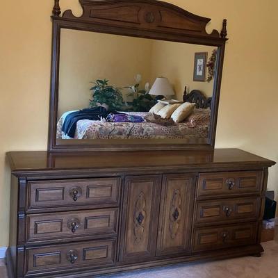 Vintage Wooden Dresser with Attached Mirror
