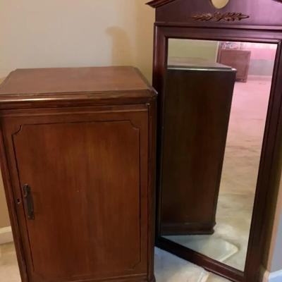Vintage Wooden Cabinet and Decorative Mirror