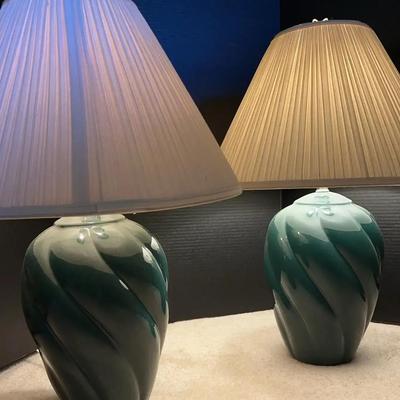 Pair of Matching Green Ceramic Table Lamps